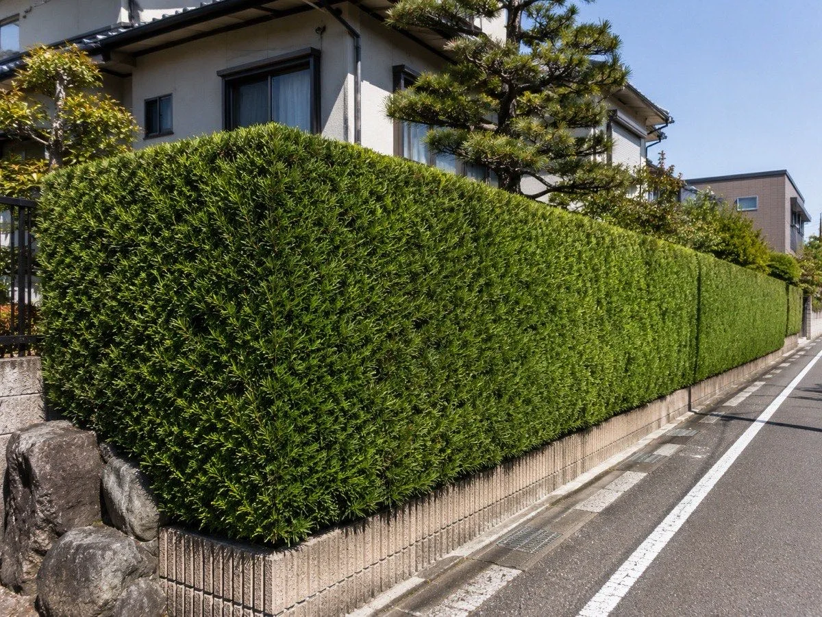 通りに面した生垣と住宅の位置関係(説明用イメージ)