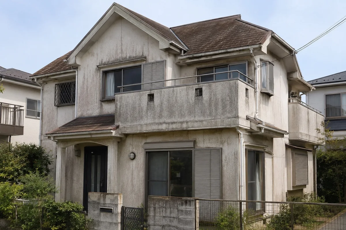 外壁に汚れが見える2階建て住宅の外観(説明用イメージ)