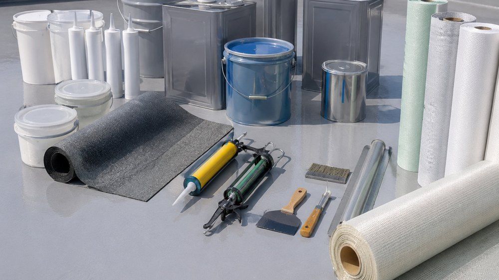 Rollers, brushes, and protective materials arranged for work — illustrative image