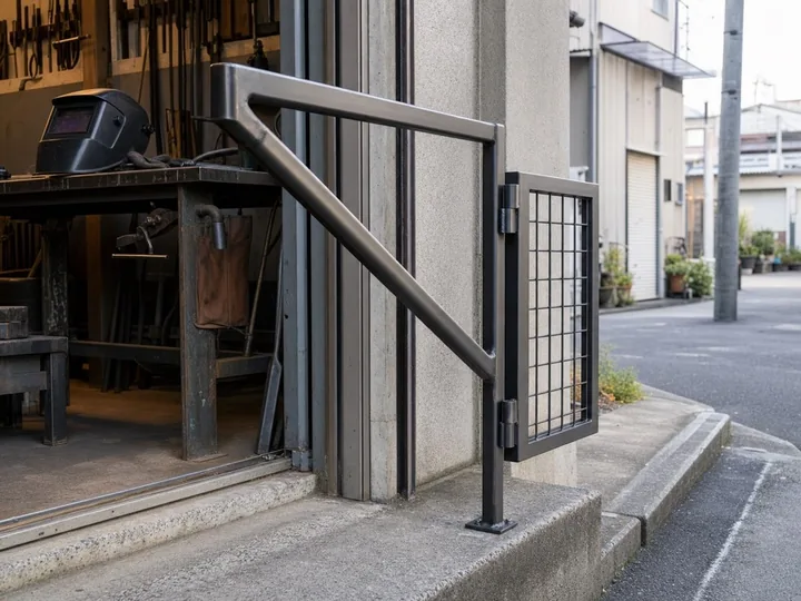 小さな町工場で製作した鉄製手すりと門扉