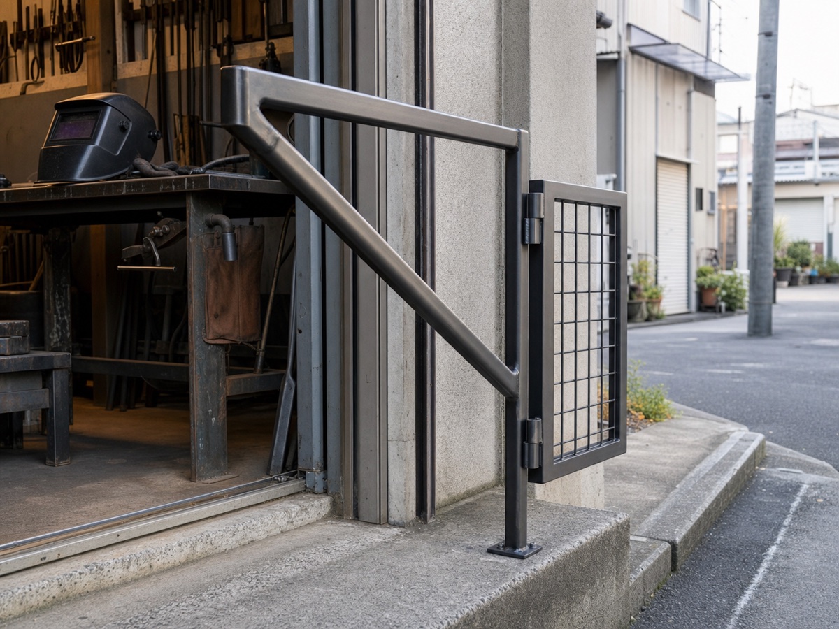 小さな町工場で製作した鉄製手すりと門扉